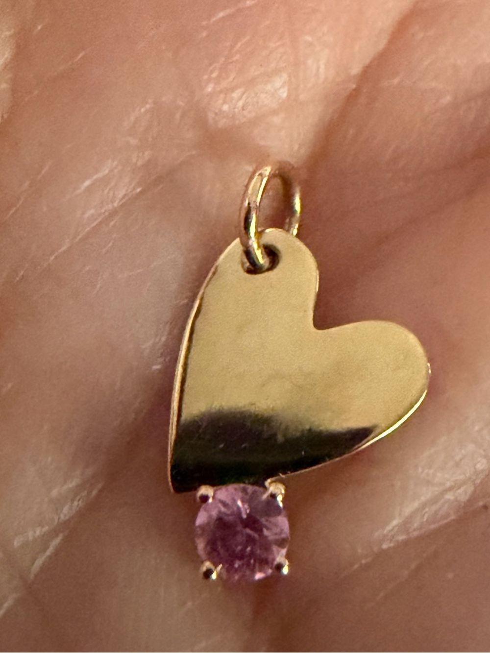 18 k Gold Heart Pendant Necklace with Pink sapphire  round stone.